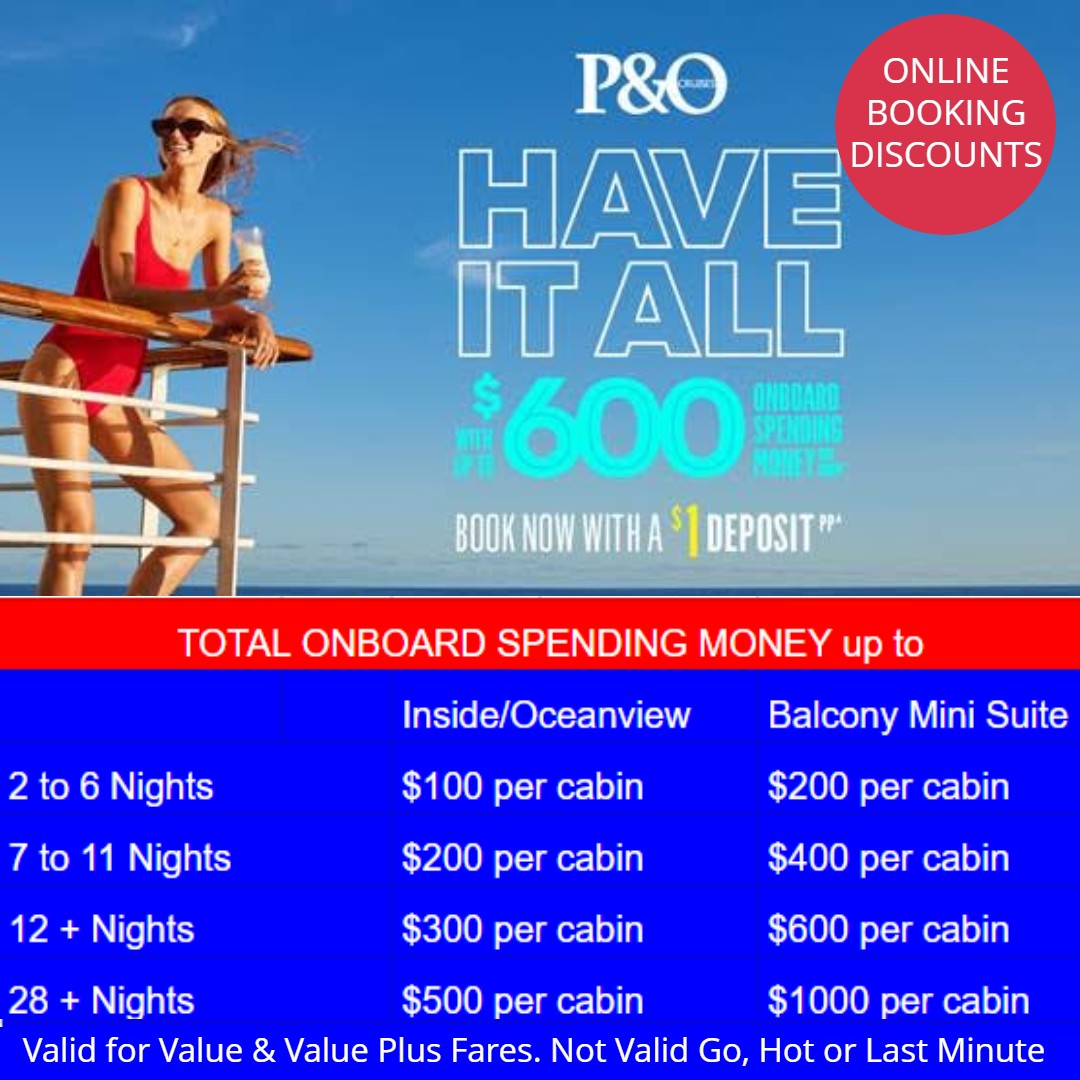 p&o cruises $1 deposit